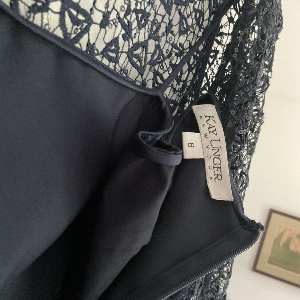 Kay Unger gown size 8 sequin/ lace metallic stitching blue detachable slip - Picture 5 of 8